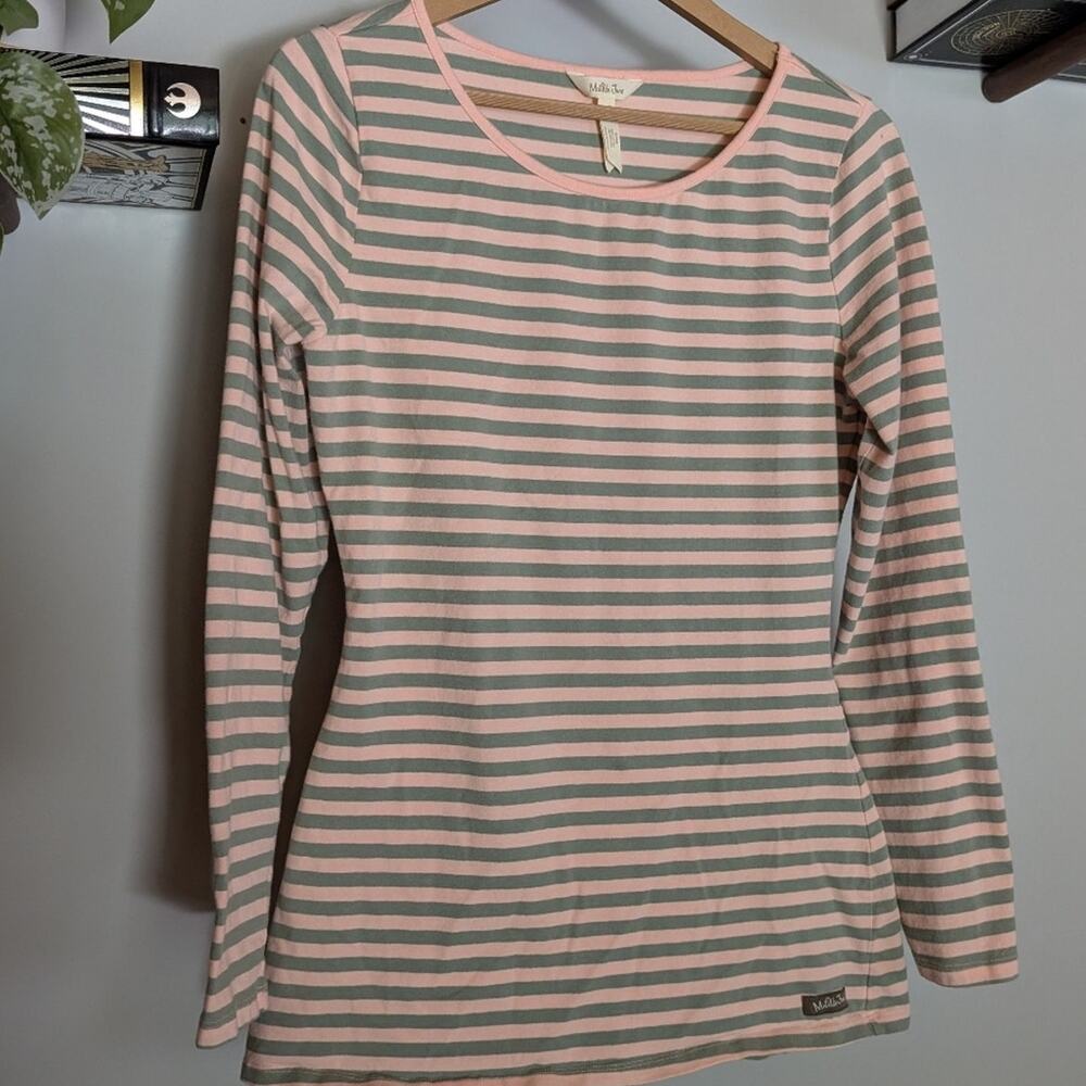 Matilda Jane Long Sleeve Green Pink Striped Tee - Medium